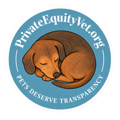 Private Equity Vet sticker with Pluto and the words ‘Pets deserve transparency’